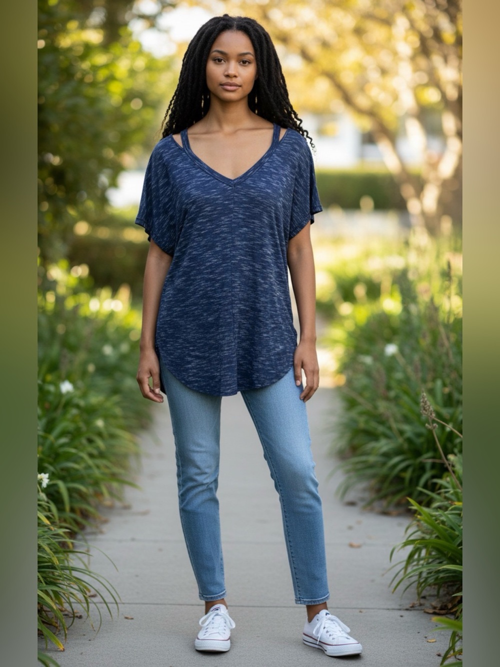 Women's XS V-Neck T Shirt Heathered Blue Pullover V Neck Stretch Balletcore